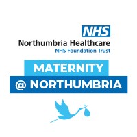 A graphic with the Northumbria logo. Underneath it says Maternity at Northumbria, with a picture of a stork.