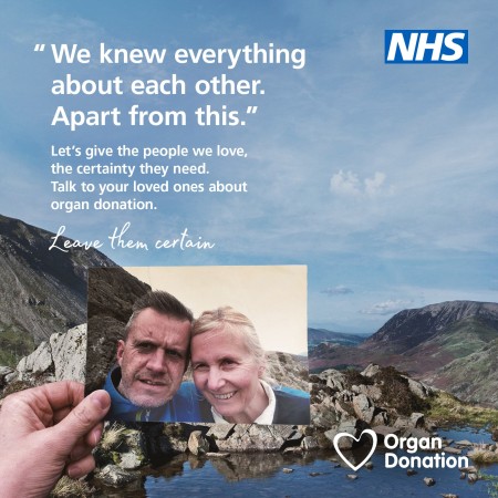 An advert encouraging loved ones to discuss organ donation.