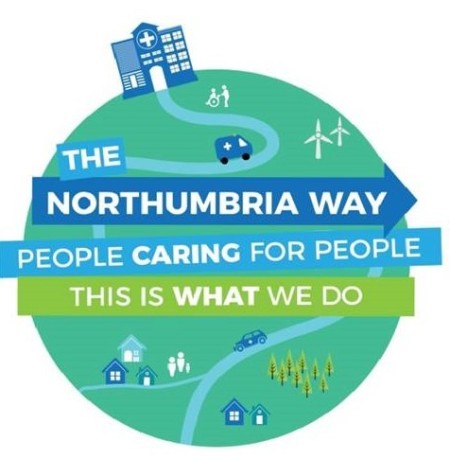 A graphic that says 'The Northumbria way, people caring for people, this is what we do'.