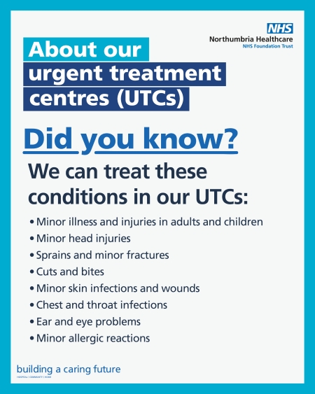 A graphic listing conditions that can be treated in urgent treatment centres.
