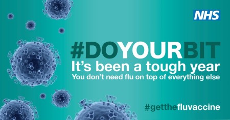 A graphic that says '# do your bit, it's been a tough year, you don't ned flu on top of everything else'.