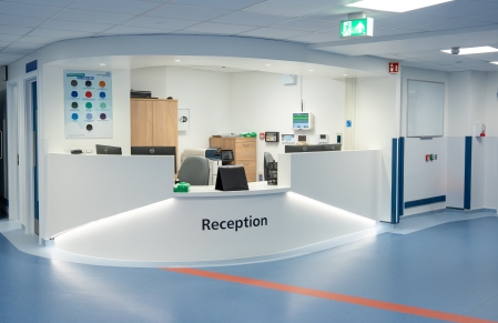 A reception desk in a new area of hospital.