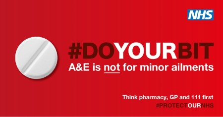 A graphic with the hashtag 'do your bit'. Underneath it says 'A&E is not for minor ailments'.
