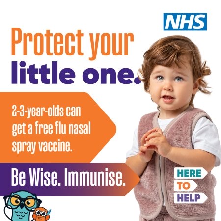 A graphic encouraging flu uptake for 2 to 3 year olds.