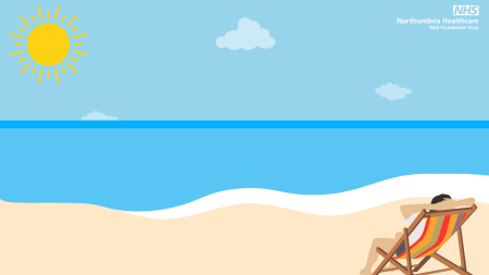 An illustration of someone on a deck chair on the beach.