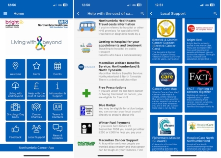 3 images of a phone screen featuring different pages of the app.