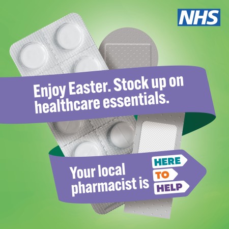 A graphic reminding people to stock up on healthcare essentials.