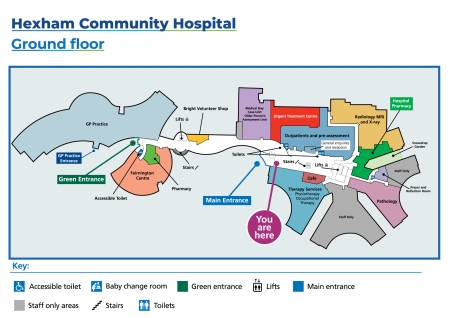 A map of the ground floor of Hexham hospital