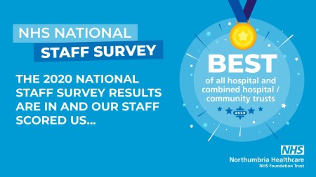 A graphic that says Northumbria Healthcare was rated the best of all hospitals and community trusts.