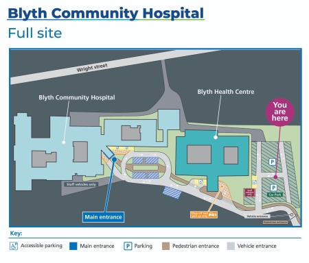 A site map of Blyth Community Hospital